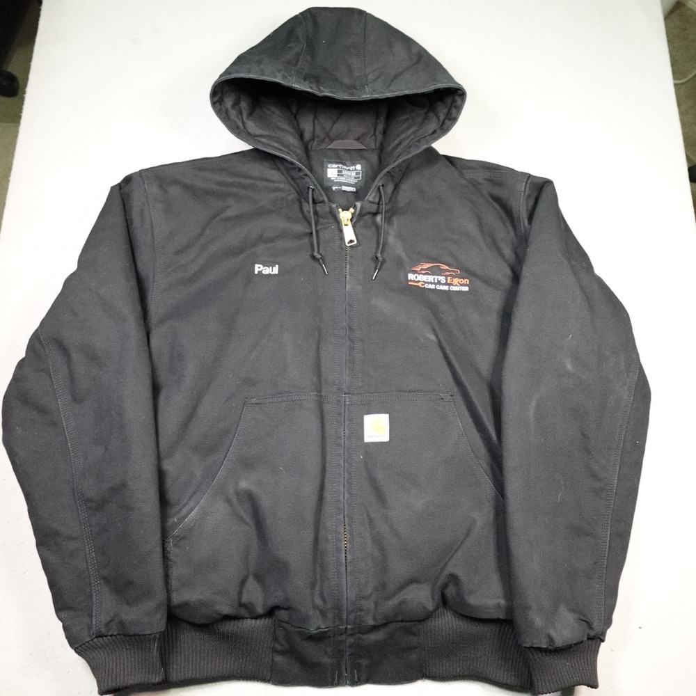 Carhartt Canvas Jacket Mens Large Black Loose Fit hooded Quilted Active 0J0140